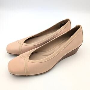 Anne Klein Milly Low Wedge Slip On Pumps Women's Beige Size US10 EU41